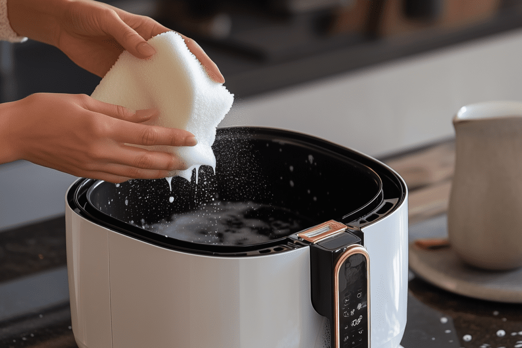 Air fryer basket being washed